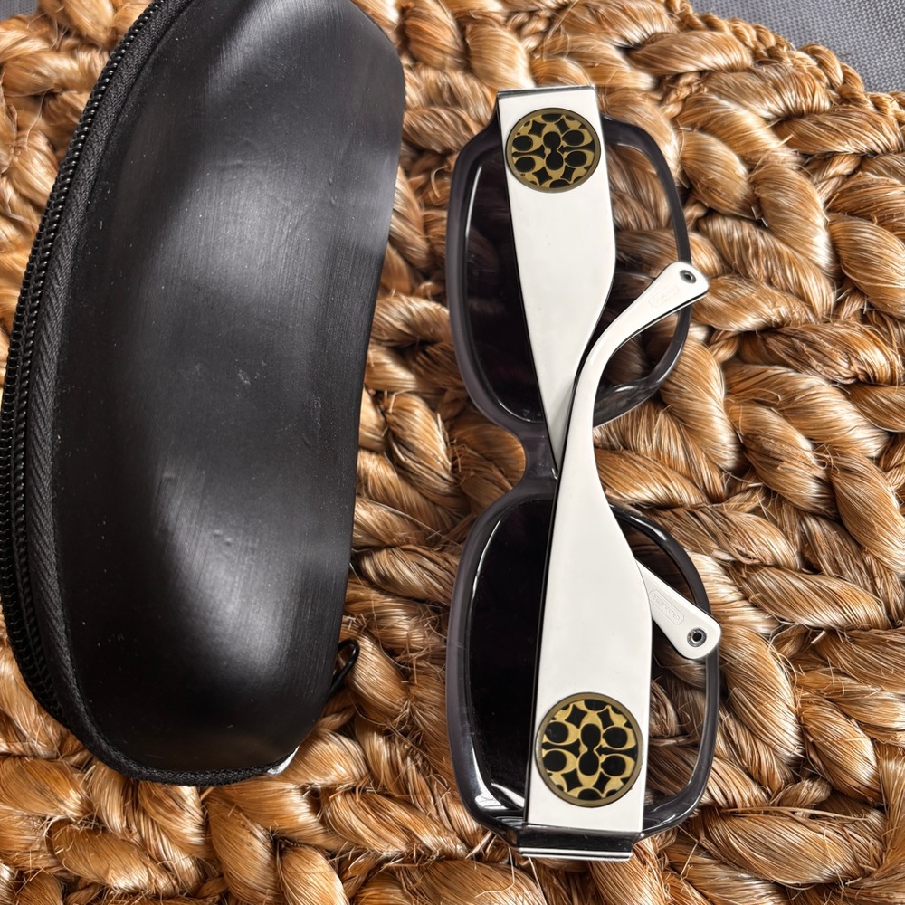 Black Sunglasses with Gold Medallion Accents
